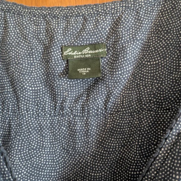 EDDIE BAUER Womens Basic Dress US 16 Navy Blue Spotted Cotton - Picture 6 of 9